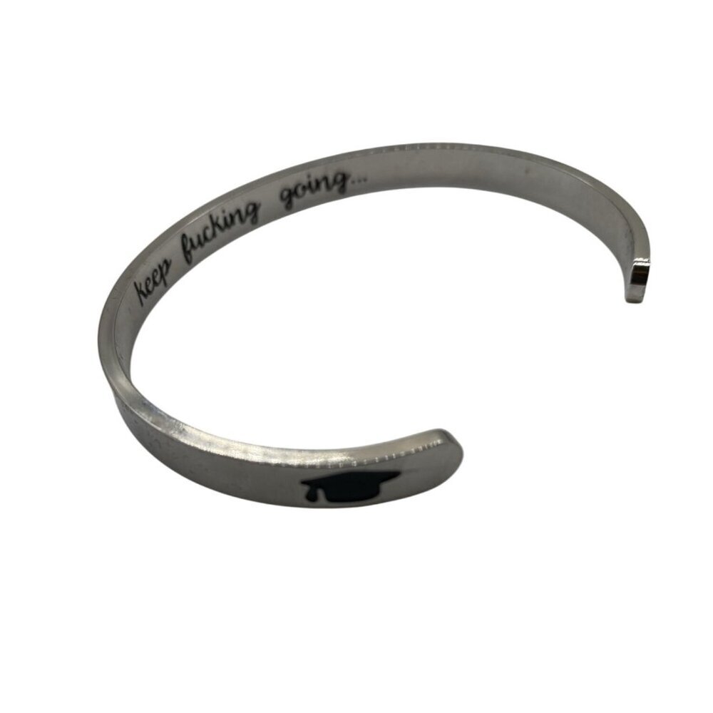 Graduation Bracelet 2019 Quote Engraved Cuff Keep Going Silver Plated Adjustable
